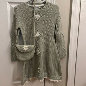 Knit mint green dress with little bag.
